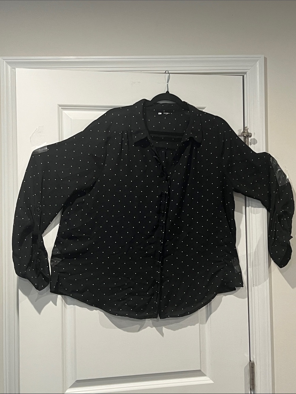 Black Polka Dot Button-Down Shirt for Women